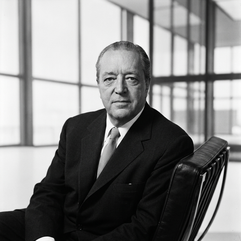 AI-generated portrait of Ludwig Mies van der Rohe.