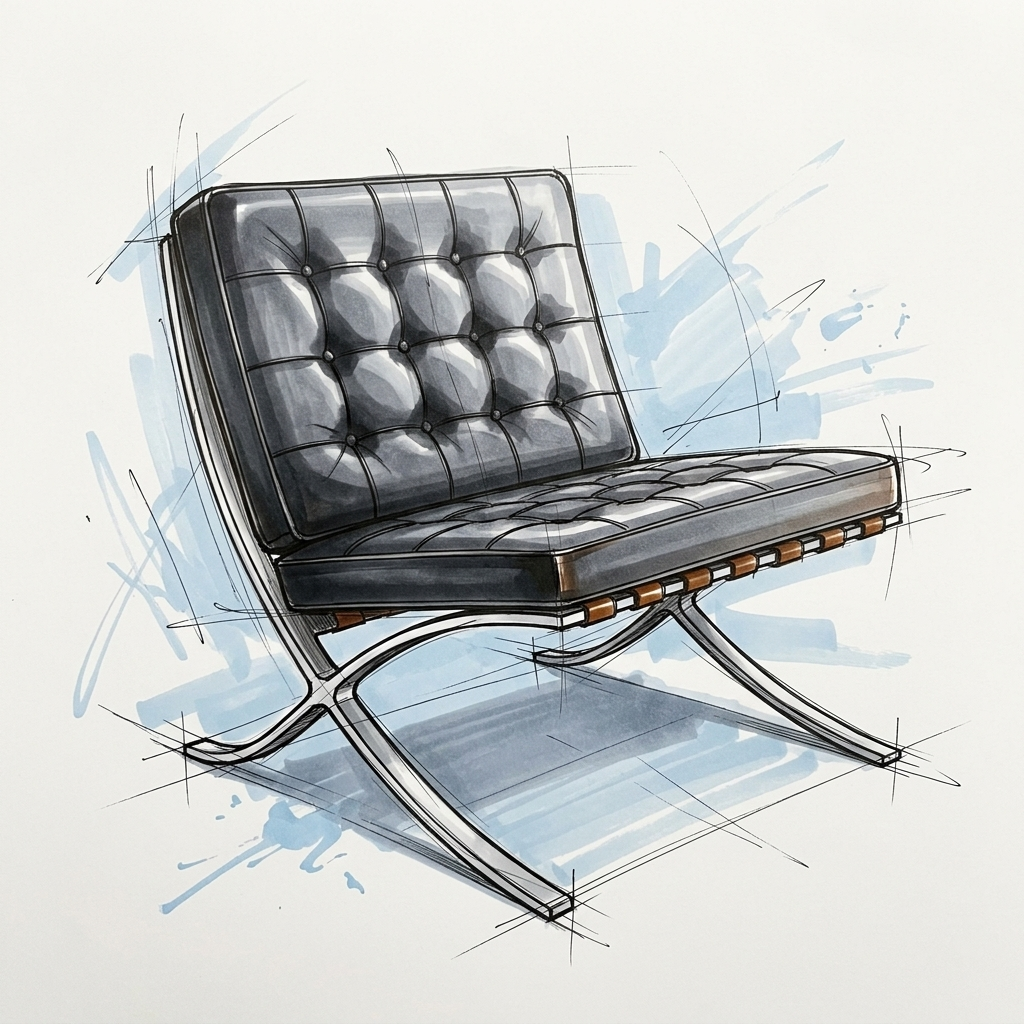 Industrial design marker rendering highlighting sculptural form