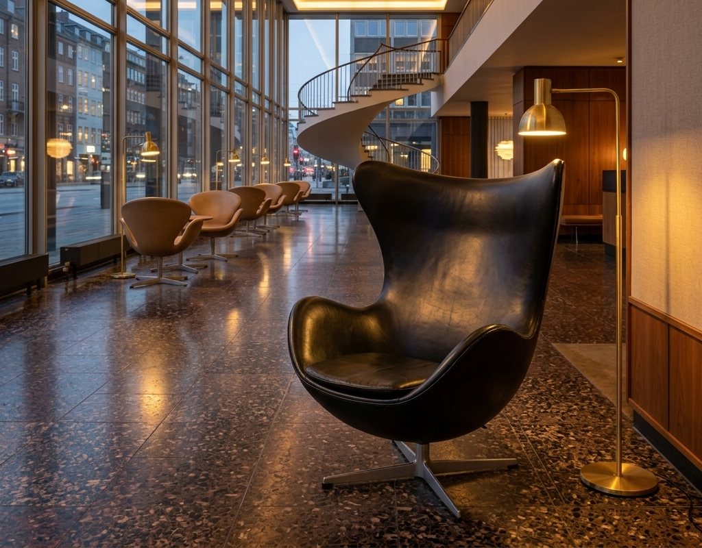 Egg Chair in hotel lobby setting