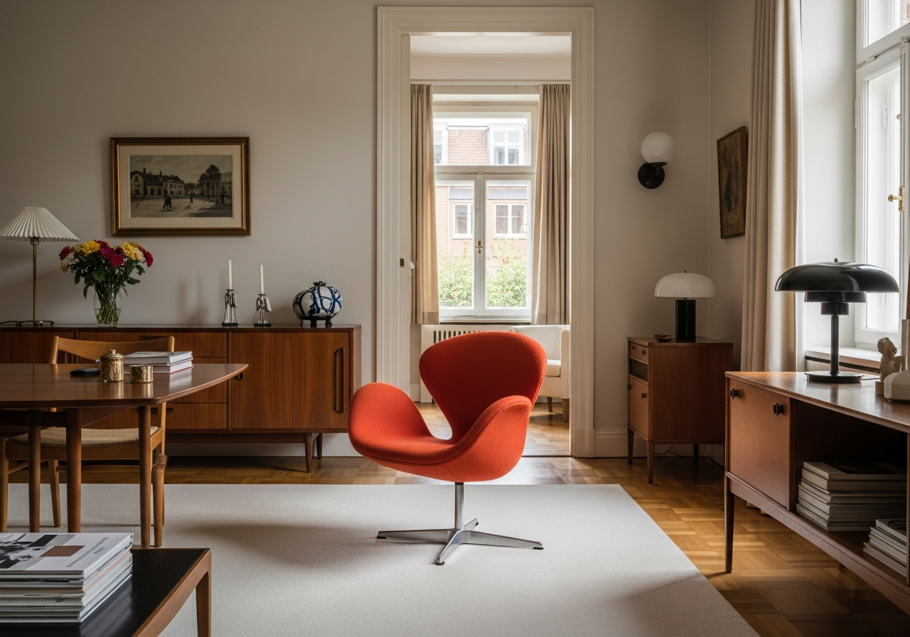 Swan Chair in mid-century modern interior setting