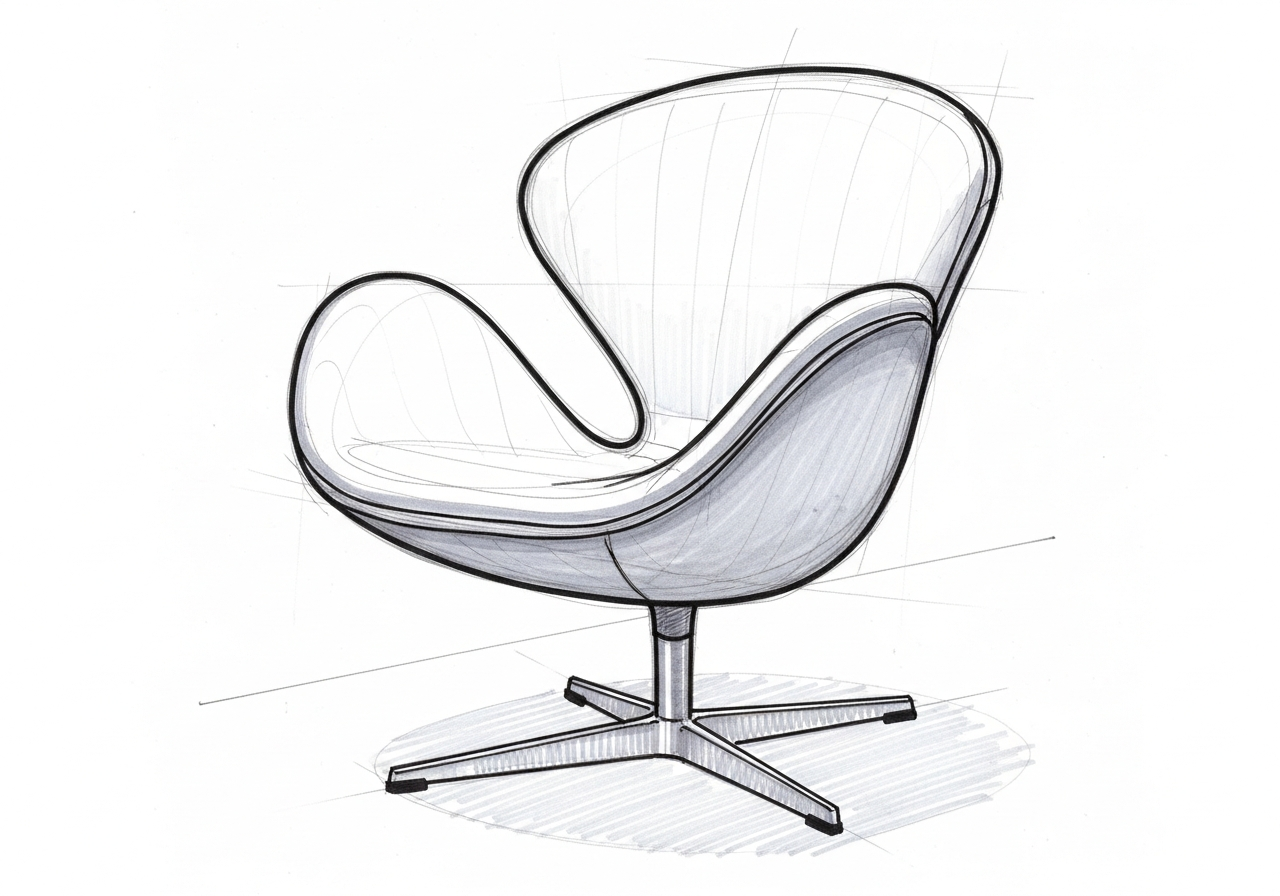 industrial design marker rendering showing Swan Chair profile