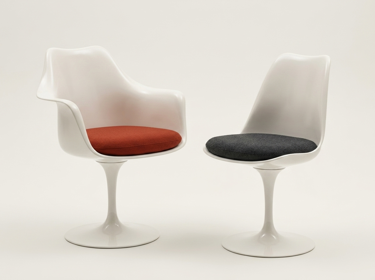 The Tulip Chair in three-quarter view showing its revolutionary pedestal base
