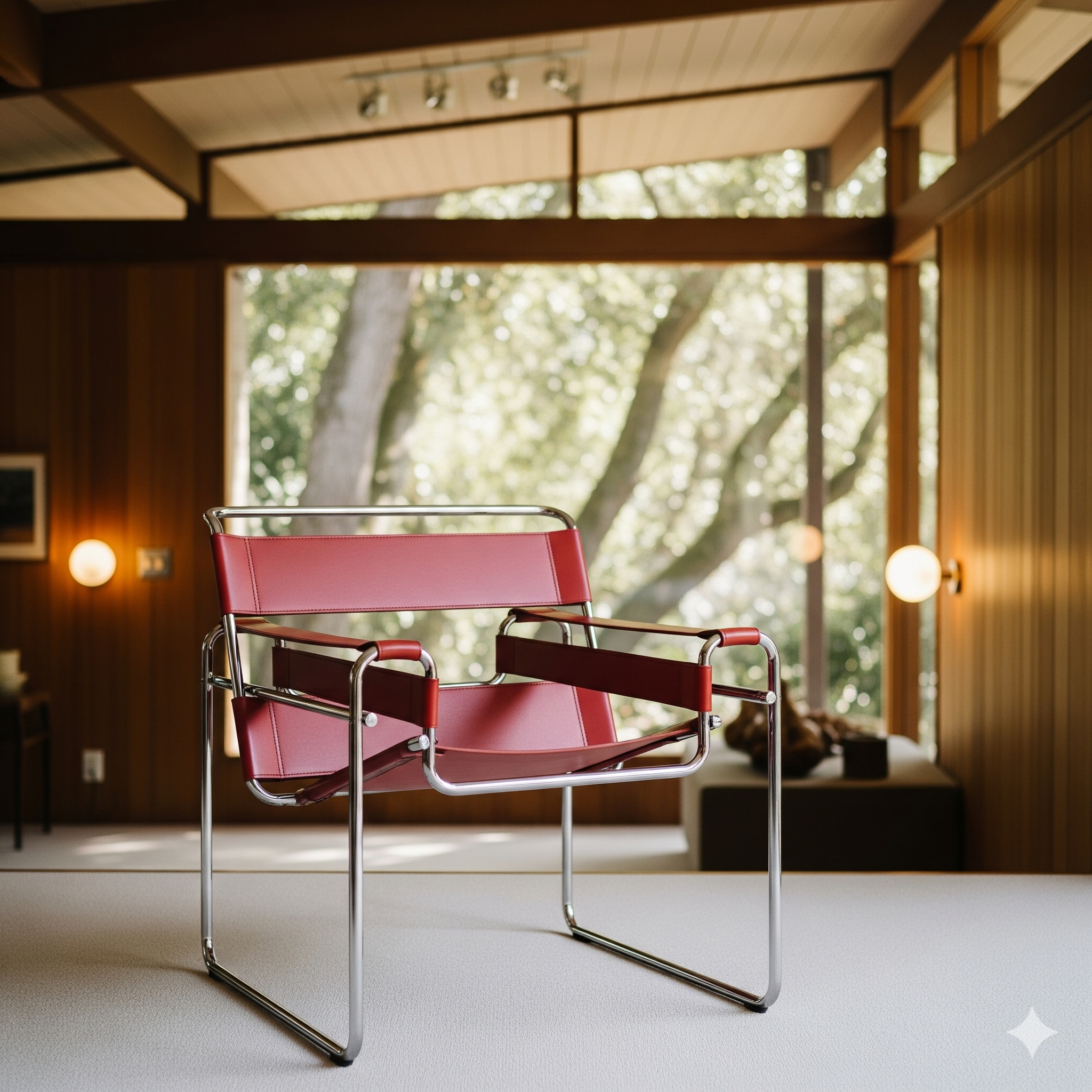 Detail showing the leather and tubular steel material interplay